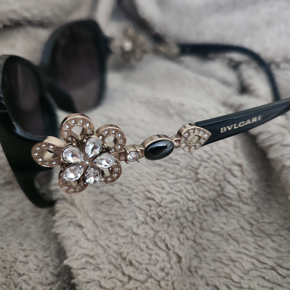 Bulgari Black Sunglasses with Gold Floral Accents - Picture 5 of 8